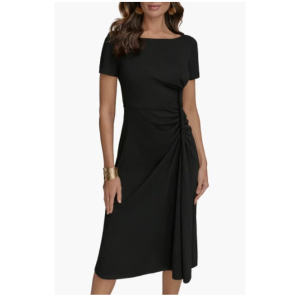Donna Karan Black Twist Detail‎ Knit Midi Dress Size 8 NEW $149 Current Style